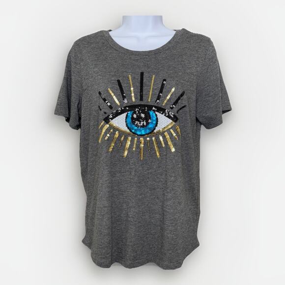 South Parade Tops - South Parade Sequin Evil Eye Shirt Womens XS Gray Boho Pima Cotton Made In Peru